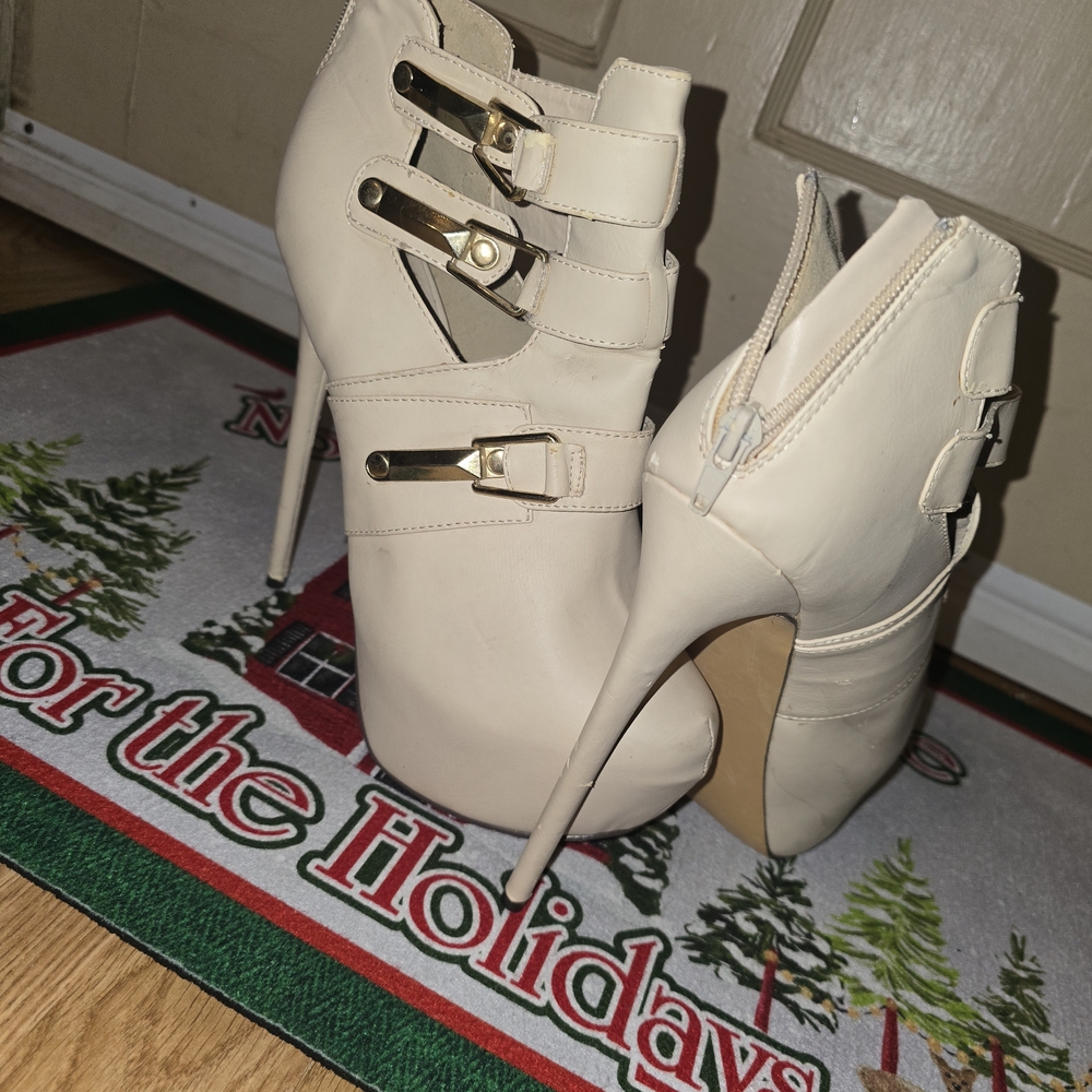 Elegant Cream High Heel Ankle Boots
